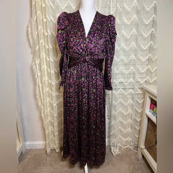 Kate Spade Floral Long Sleeve Maxi V Neck Dress Size 6 Pink Black Kate Spade Floral Long Sleeve Maxi V Neck Dress Size 6 Pink Black